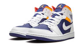 Jordan 1 Mid White Laser Orange Deep Royal Blue